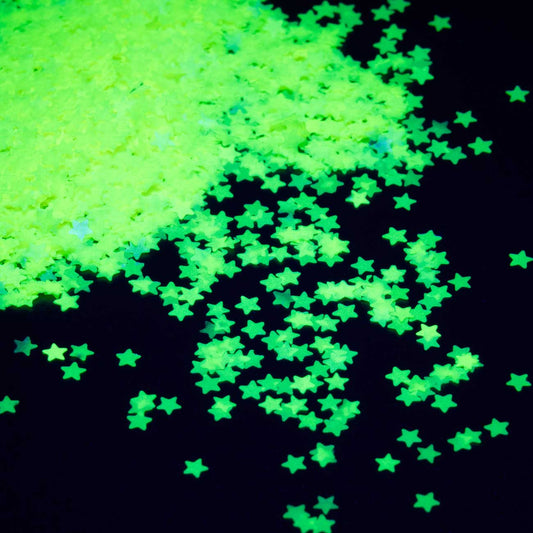 Glitter Neon Yellow Glow In The Dark Star