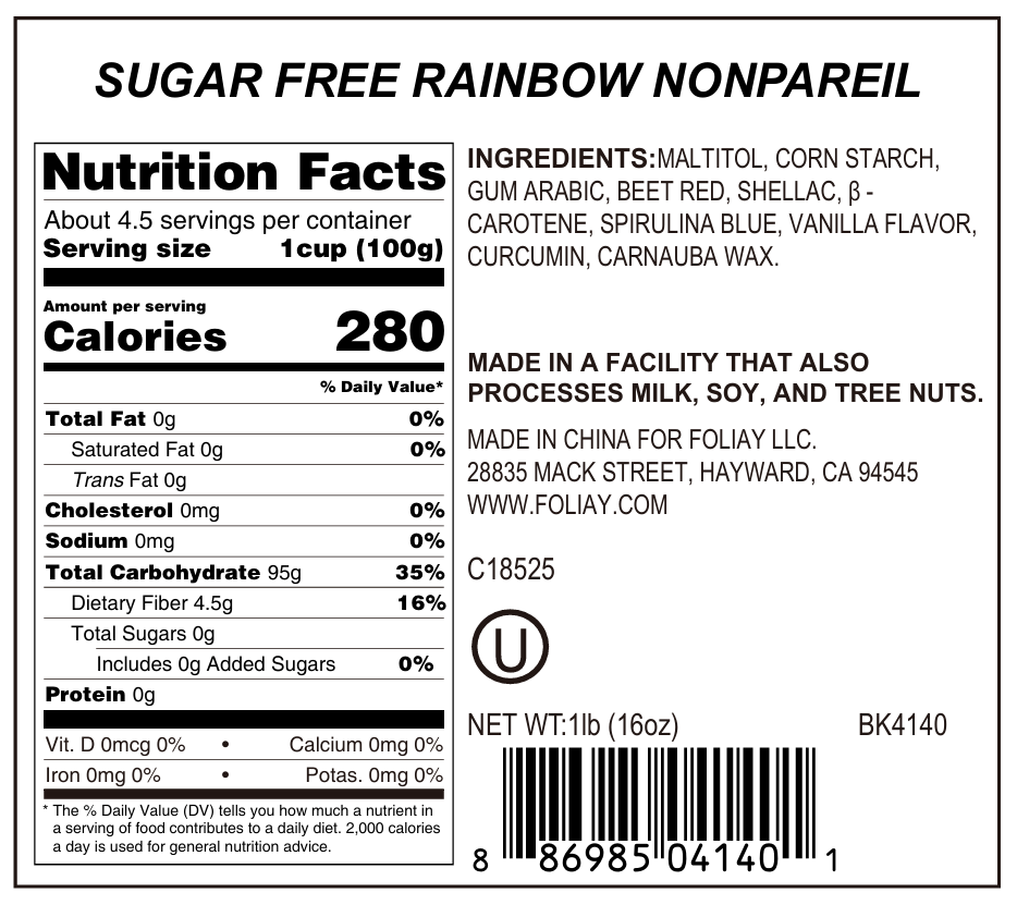 Sugar Free Rainbow Nonpareils Mix