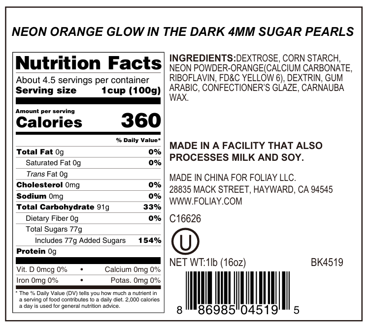 Neon Orange Glow In The Dark Sugar Pearls