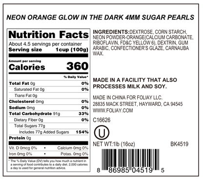 Neon Orange Glow In The Dark Sugar Pearls