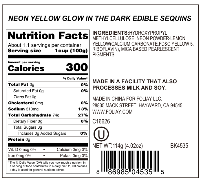 Glitter Neon Yellow Glow In The Dark Star