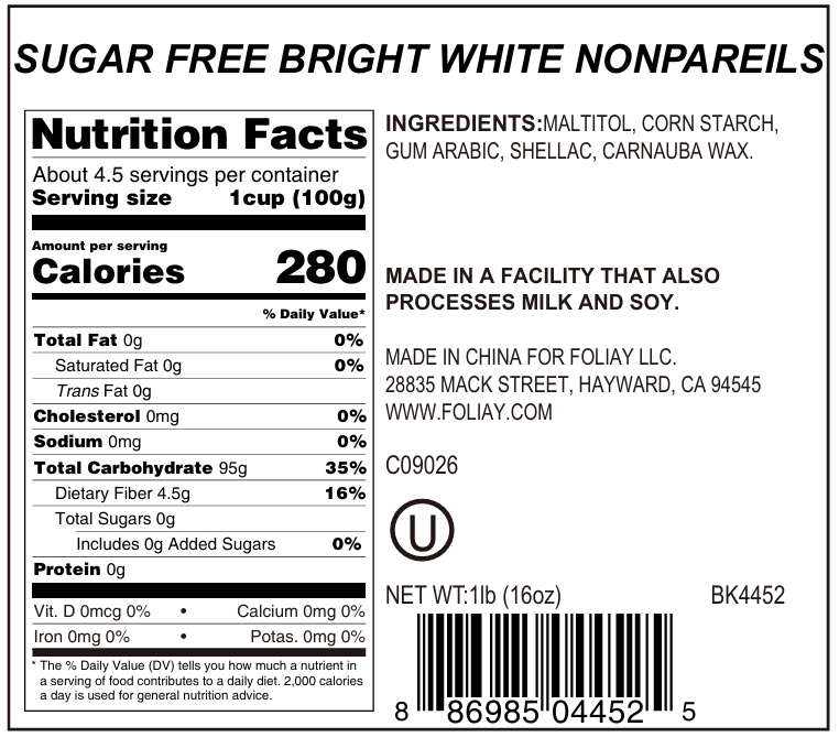 Sugar Free Bright White Nonpareils
