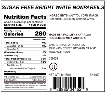 Sugar Free Bright White Nonpareils