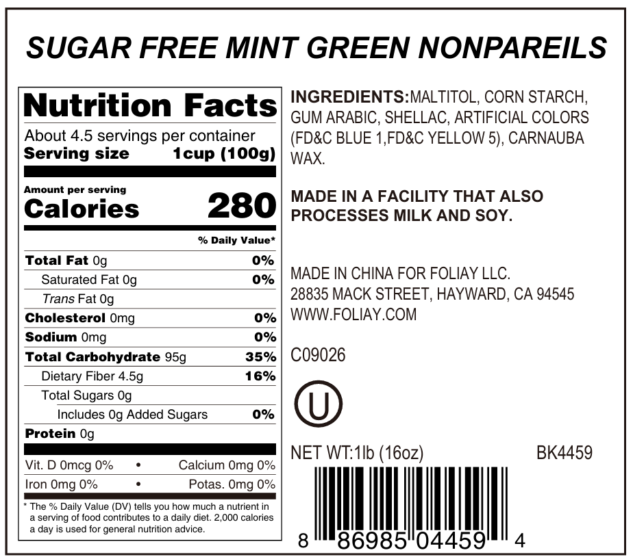Sugar Free Mint Green Nonpareils