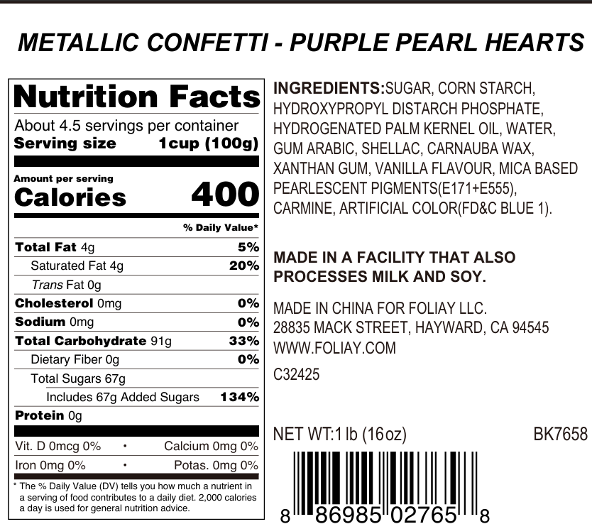 Purple Pearl Heart Quin Sprinkles