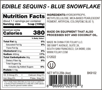 Blue Snowflake Edible Sequins