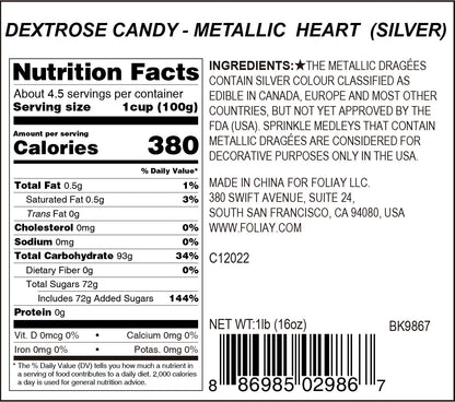 Metallic Silver Heart Candy Sprinkles