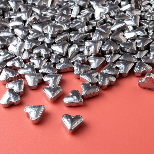 Metallic Silver Heart Candy Sprinkles